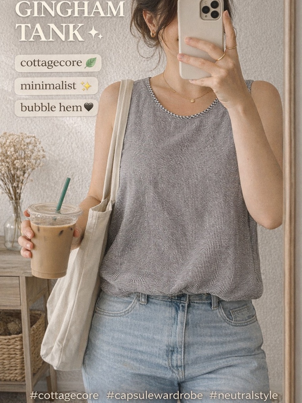 croft & barrow Grey Gingham Bubble-Hem Tank